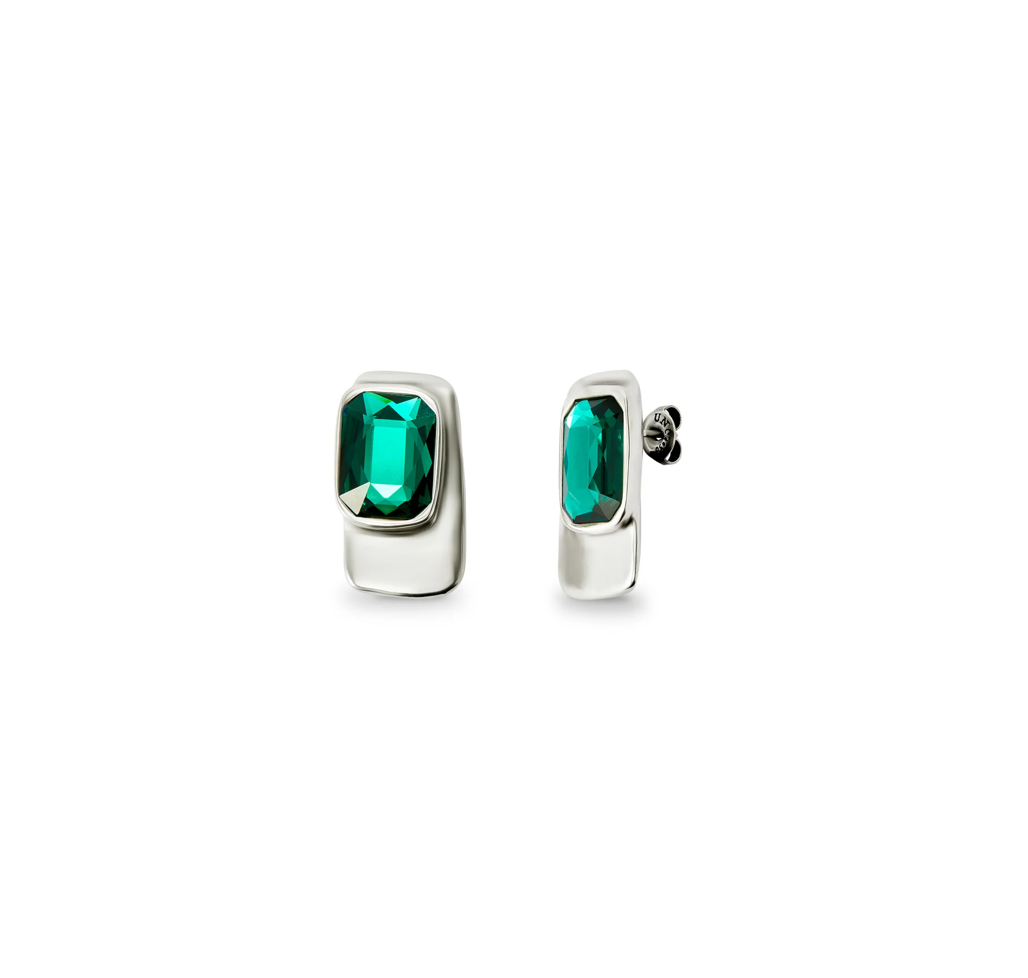 SER MAGNETICA MEDIUM RECTANGLE GREEN CRYSTAL SILVER EARRINGS
